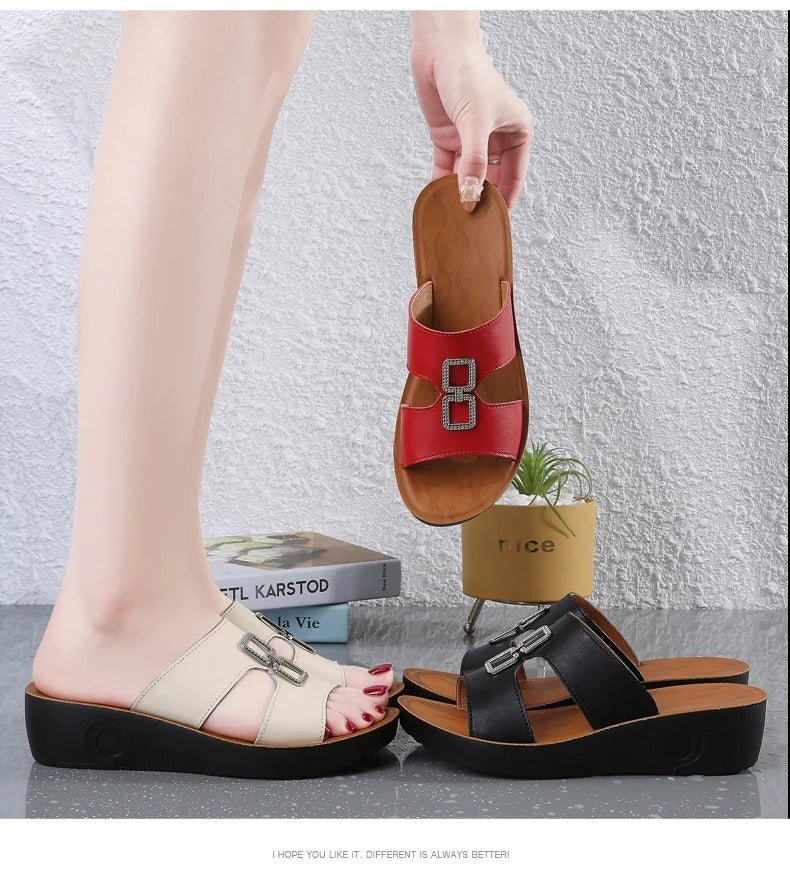 Summer Women's Wedge Sandals Premium Orthopedic Open Toe Vintage Anti-slip Leather Casual Platform Retro Shoes