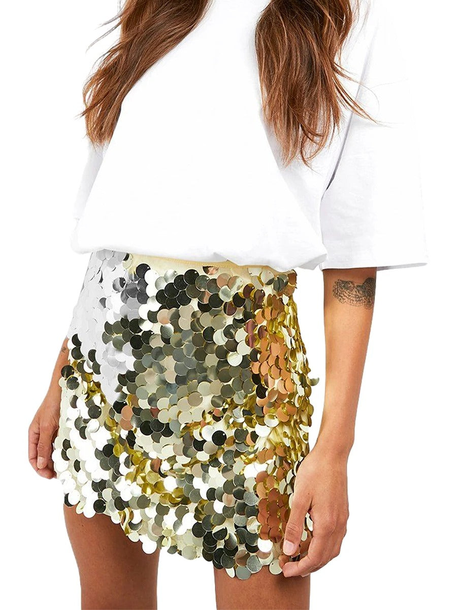 Women Sexy Sequins Skirts High Waisted Shiny Mini Skirt Korean Zipper Fly A-Line Black Y2k Evening Skirt Club Slim Chic Gothic