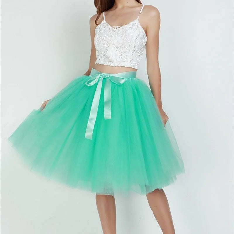 6Layers 65cm Fashion Tulle Skirt Pleated Tutu Skirts Women Lolita Petticoat Bridesmaids Sweet Party Midi Skirt Mini Skirt Dress