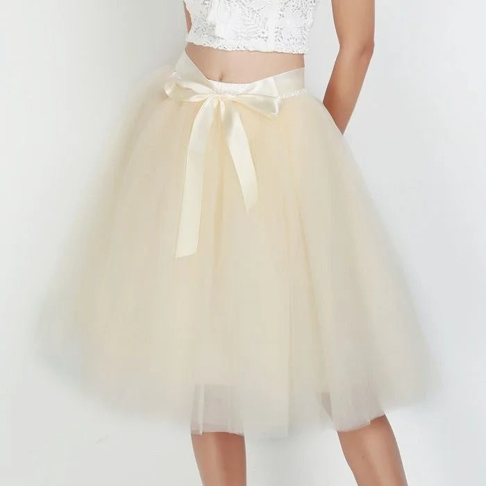 6Layers 65cm Fashion Tulle Skirt Pleated Tutu Skirts Women Lolita Petticoat Bridesmaids Sweet Party Midi Skirt Mini Skirt Dress