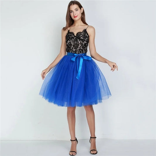 6Layers 65cm Fashion Tulle Skirt Pleated Tutu Skirts Women Lolita Petticoat Bridesmaids Sweet Party Midi Skirt Mini Skirt Dress